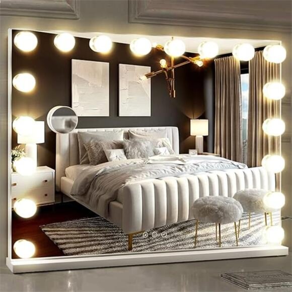 Hollywood Vanity Mirror with 18 Bulbs Lights, Large Lighted Makeup - Picture 7 of 14